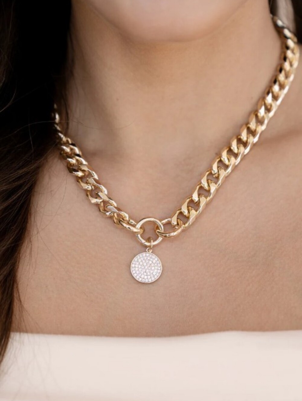 Ettika Crystal Disc Charm and Chain Necklace